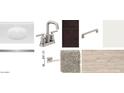 Sample bathroom materials showcase a white vanity, chrome fixtures, and wood-look flooring at 15752 W Camden Ave, Waddell, AZ 85355