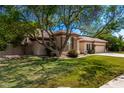 Beautiful home with mature trees, lush green lawn, and a welcoming facade at 4037 E Elmwood St, Mesa, AZ 85205