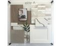 Selection of interior design materials, including flooring, countertops, and cabinet finishes at 805 W Lark Dr # 243, Queen Creek, AZ 85140