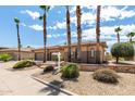 Street view of a well-maintained, tan single-story home framed by tall palm trees at 20332 N Denizen Dr, Surprise, AZ 85387