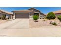 Inviting single-Gathering home with a two-car garage, complemented by desert landscaping and lush greenery at 10342 E Obispo Ave, Mesa, AZ 85212