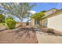 Side yard showing mature trees, attractive landscaping, gated entry and walkway to home at 3855 W Denver St, Chandler, AZ 85226