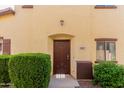 Inviting front entrance featuring a dark wood door, desert landscaping and a well-maintained exterior at 4682 E Redfield Rd, Gilbert, AZ 85234