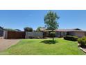 Lovely home with a tree-lined front yard and a well-maintained lawn, complemented by blue skies at 5539 E Dragoon Ave, Mesa, AZ 85206