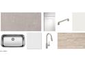 Sample of kitchen selections featuring stone countertops, stainless steel sink, wood-look floors, and white cabinets at 16182 W Bajada Rd, Surprise, AZ 85387