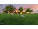 Well-manicured lawn and mature landscaping highlight this single-story home's curb appeal at 3531 E Norwood Cir, Mesa, AZ 85213