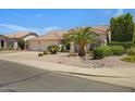 Inviting home with well-maintained landscaping, mature palm trees, and a spacious driveway leading to a garage at 592 W Harvard Ave, Gilbert, AZ 85233