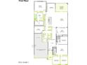 First floor floorplan featuring 4 bedrooms, 3 bathrooms, a 3-car garage, and an open concept kitchen at 2576 E Tapenade Dr, San Tan Valley, AZ 85140