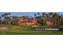 Stunning Tuscan-style clubhouse with lush landscaping, a golf course, and desert views at 16578 W Mulberry Dr, Goodyear, AZ 85395