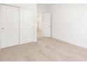 Bright bedroom with carpet flooring and ample storage in the closet at 19438 N Fiano Dr, Maricopa, AZ 85138