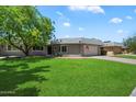 Well-maintained single-story home with a lush green lawn and mature shade tree at 10305 W Campana Dr, Sun City, AZ 85351