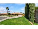 Expansive front yard with mature landscaping, showcasing the home's charming exterior and long driveway at 426 E Carol Ann Way, Phoenix, AZ 85022