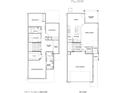 Layout of first and second floor shows the positioning of bedrooms, kitchen, dining, and 2-car garage at 2339 E University Dr # 19, Mesa, AZ 85213