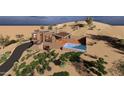 Aerial view of a home with a pool and desert surroundings at 17929 W Estes Way, Goodyear, AZ 85338