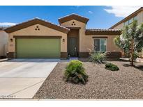 One-story home with green garage door and desert landscaping at 42459 W Paseo Dr, Maricopa, AZ 85138