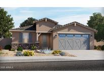 Charming single-story home featuring desert landscaping, a stone facade, and a gray garage door at 37375 W Patterson St, Maricopa, AZ 85138