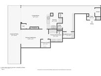 Detailed floor plan showing layout of living room, kitchen, bedrooms, bathrooms and covered patio at 7141 E Rancho Vista Dr # 2011, Scottsdale, AZ 85251