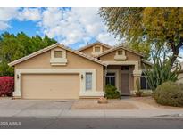 One-story house with tan exterior, two-car garage, and landscaped yard at 4850 W Erie St, Chandler, AZ 85226