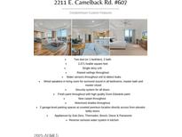 This condo features 2 beds, 2 baths, reverse osmosis, Sub-Zero appliances, new carpet and paint, and motorized shades throughout at 2211 E Camelback Rd # 607, Phoenix, AZ 85016
