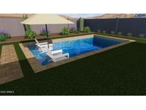 Inviting rectangular pool with built-in seating and umbrella at 4360 N 186Th Ln, Goodyear, AZ 85395