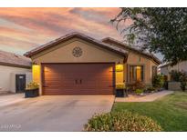 Well-maintained house with a brown garage door and landscaped front yard at 16209 W Davis Rd, Surprise, AZ 85374