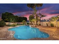 Inviting freeform pool with brick patio and landscape lighting at 9623 W Tierra Grande --, Peoria, AZ 85383