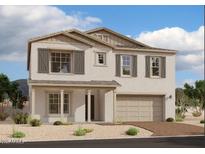 Two-story house with neutral color scheme and a two-car garage at 11462 E Utopia Ave, Mesa, AZ 85212