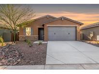 Single-story home with gray garage door and desert landscaping at 6843 W Samantha Way, Laveen, AZ 85339