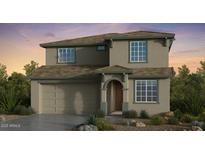 Two-story house with a beige exterior, brown roof, and a two-car garage at 7820 E Quintana Ave, Mesa, AZ 85212