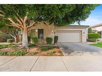 Single-story home with a large tree and attached two-car garage at 8760 N 73Rd Way, Scottsdale, AZ 85258