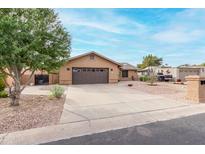 Single story home with a two-car garage and landscaped yard at 9543 E Palomino Pl, Sun Lakes, AZ 85248