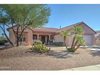 Single-story home with desert landscaping and a two-car garage at 20055 N Siesta Rock Dr, Surprise, AZ 85374