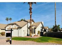 Inviting single-Gathering home with well-manicured front yard and mature palm trees at 1636 E Juanita Ave, Mesa, AZ 85204