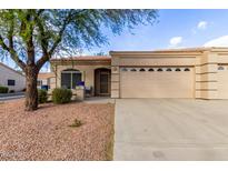 Tan stucco house with two-car garage and landscaped front yard at 2101 S Yellow Wood -- # 75, Mesa, AZ 85209