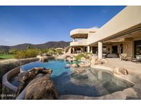 Resort-style pool and spa with a large patio perfect for outdoor entertaining at 12308 N 119Th St, Scottsdale, AZ 85259