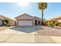 Single-story house with a two-car garage and desert landscaping at 9233 E Lobo Ave, Mesa, AZ 85209