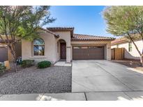 Single-story home with a two-car garage and well-maintained landscaping at 26538 N 132Nd Ln, Peoria, AZ 85383