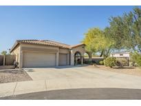 Single-story home with a two-car garage and landscaped front yard at 30034 N 128Th Ave, Peoria, AZ 85383