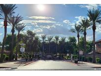 Entrance to community with palm trees and lush landscaping at 7844 W Bonitos Dr, Phoenix, AZ 85035