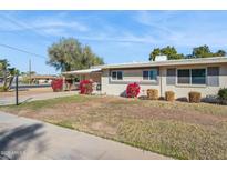 Ranch style home with well-maintained landscaping and a large front yard at 10288 W Snead N Cir, Sun City, AZ 85351