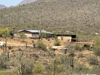 Rustic desert home features a metal roof, multiple buildings, and natural surroundings at 42213 N 3Rd St, Phoenix, AZ 85086
