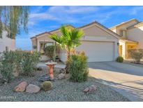 Single-story house with a two-car garage and well-maintained landscaping at 6863 E Haven Ave, Florence, AZ 85132