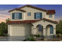 Two-story house with terracotta roof and teal door at 7833 E Raleigh Ave, Mesa, AZ 85212