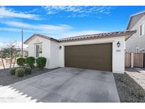 Single-story home with a brown garage door and well-manicured landscaping at 9431 E Supernova Dr, Mesa, AZ 85212