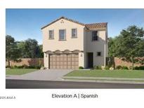 Two-story Spanish style home with a two-car garage and landscaping at 10164 E Ursula Ave, Mesa, AZ 85212