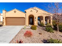 Single-story home with desert landscaping and a two-car garage at 8088 W Cinder Brook Way, Florence, AZ 85132