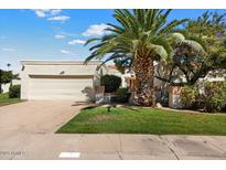 Single-story home with attached garage and lush landscaping at 8466 E San Benito Dr, Scottsdale, AZ 85258