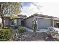 One-story home with gray exterior, two-car garage, and desert landscaping at 26175 W Firehawk Dr, Buckeye, AZ 85396