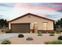 One-story house with brown garage door and desert landscaping at 8662 W Swansea Dr, Arizona City, AZ 85123