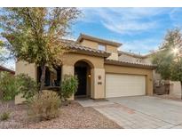 Two-story house with tan exterior, two-car garage, and landscaped yard at 8841 W Cordes Rd, Tolleson, AZ 85353